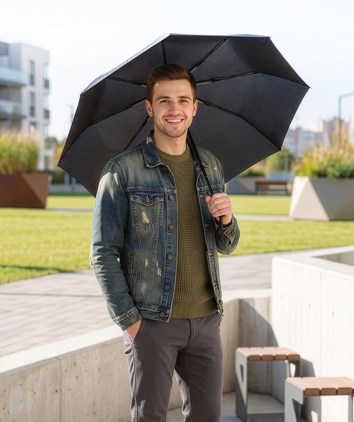 Rain-Mate Windproof Compact Umbrellas for Rain - Strong Compact, A.Black
