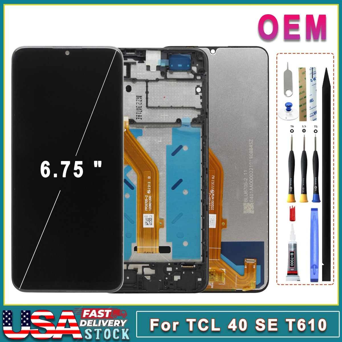 Original LCD Display Touch Screen Digitizer Frame For TCL 40 SE T610 T610K T610P