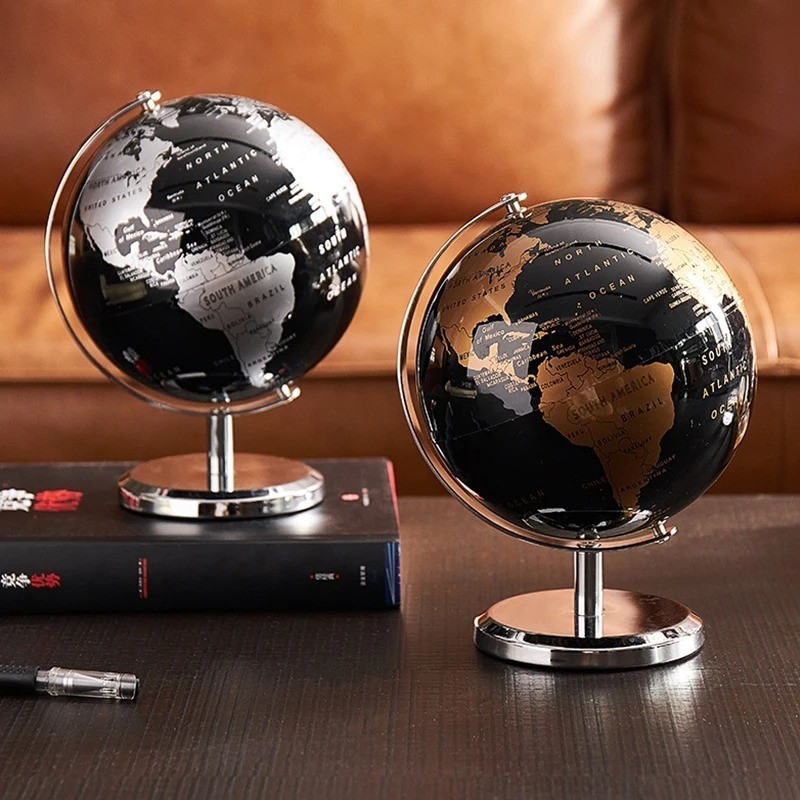 World Map Globe On Metal Base Tabletop Rotating Earth Globe Educational