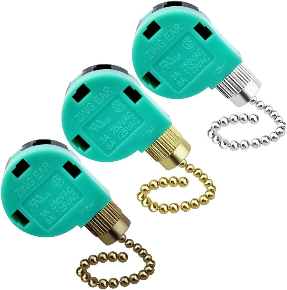 3 Pack Ceiling Fan Switch 3 Speed 4 Wire Zing Ear Brass,Nickel,Bronze