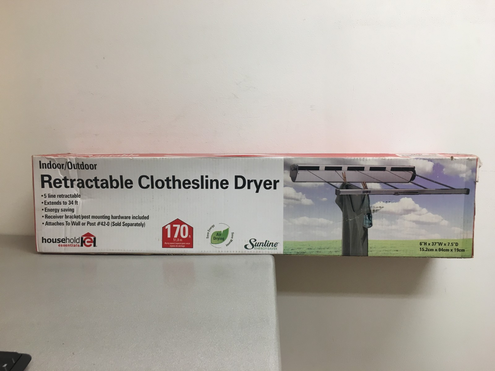 Household Essentials 15-7 37 in. Polyester Retractable Clothesline w/Hardware