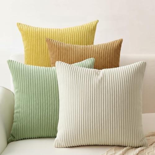 Boho Farmhouse Decorative Throw Pillow 18" x 18" (Pack of 4) Brown Yellow