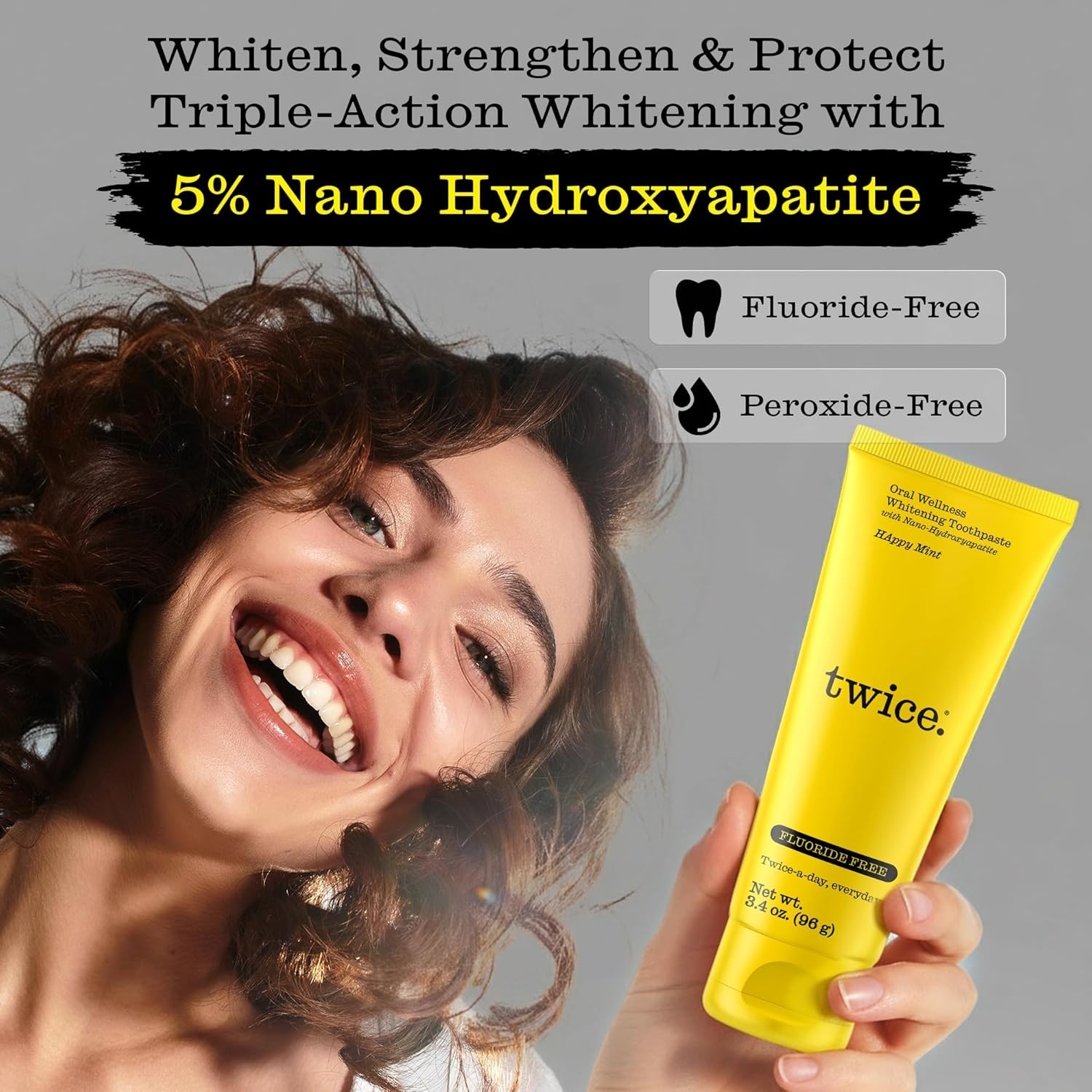 Twice Nano-Hydroxyapatite Toothpaste, Fluoride-Free, Icy Mint, 3.4 oz