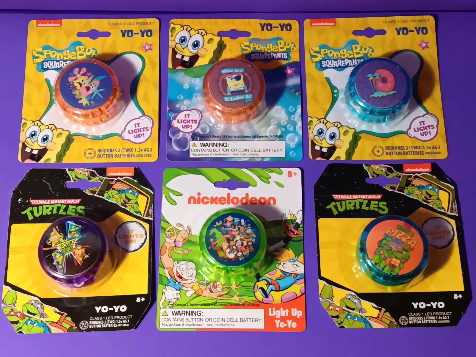 Lot Of 6 Light Up YoYos Nickelodeon SpongeBob Rugrats TMNT Brand New