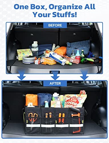 Car Trunk Organizer, Collapsible Waterproof Multi Compartments Standard Black