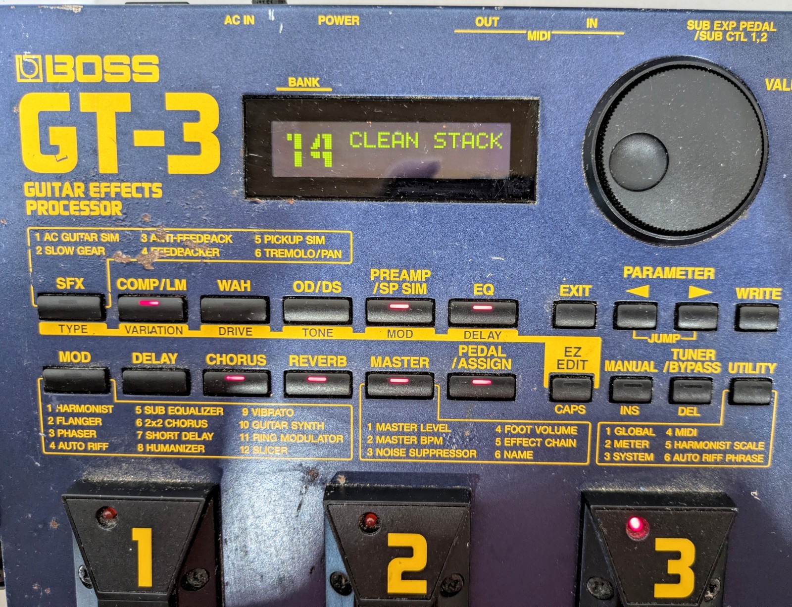 BOSS GT-3 Guitar Effects Processor Multiple Effects Pedal Powers Up Parts Repair
