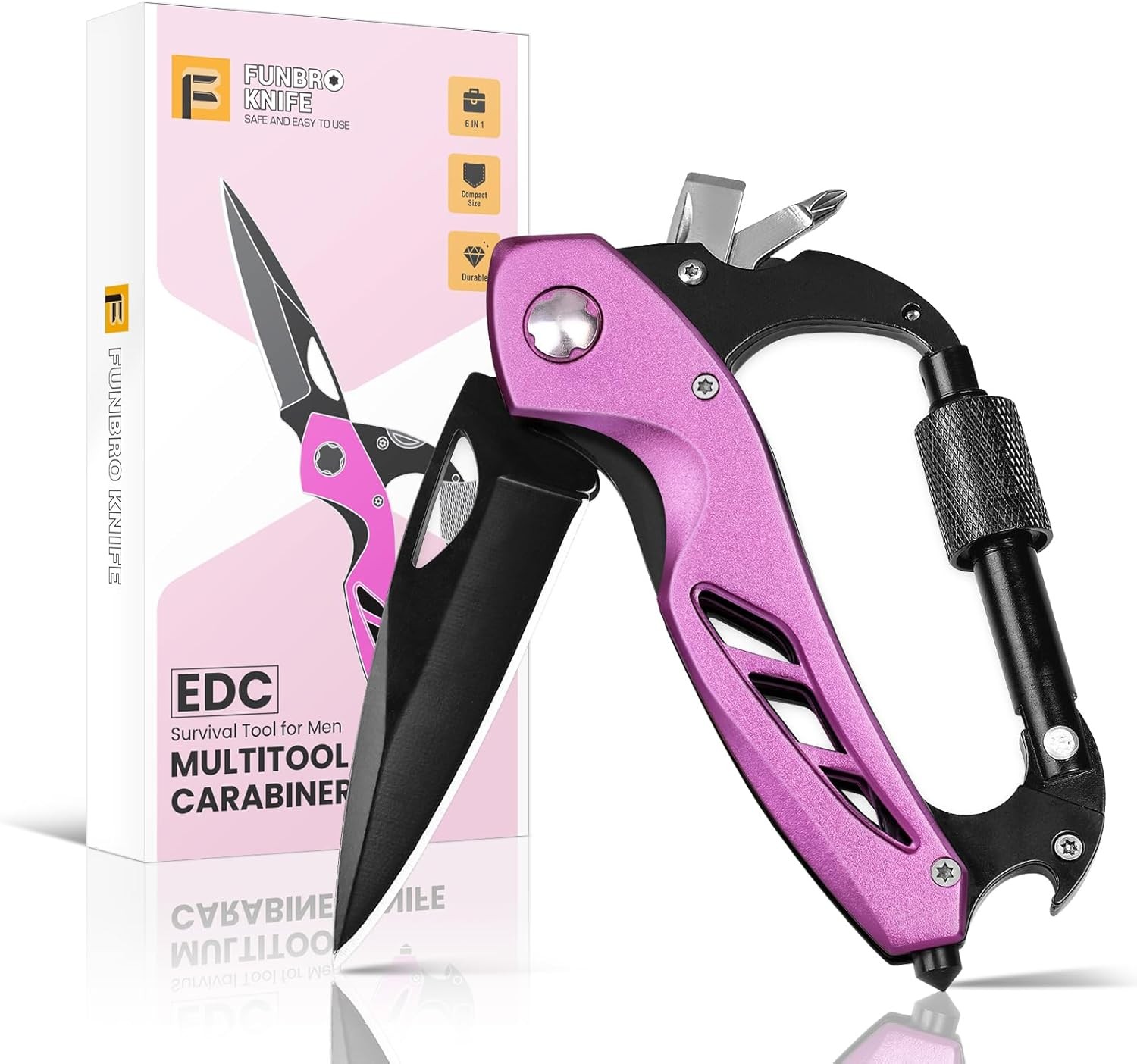 Pink Multitool Carabiner, Stocking Stuffers Gifts for Mom Women Wife,