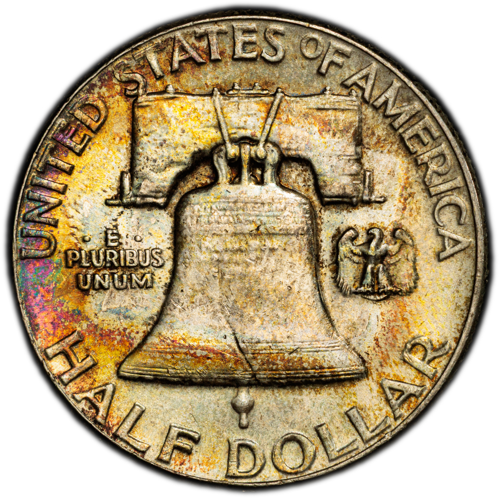 1960-P PCGS Genuine UNC Details Franklin Half Dollar w/ Reverse Rainbow Toning