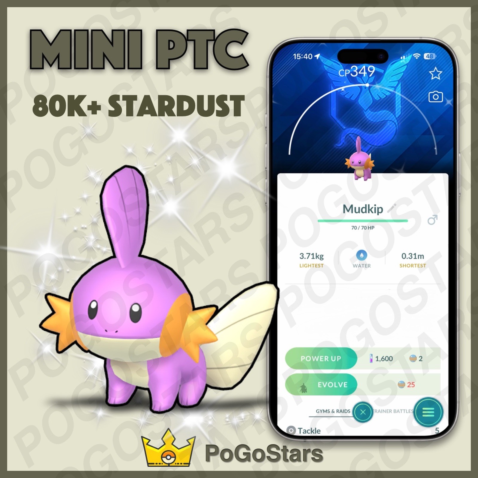 Pokémon PTC Go - Shiny Mudkip - Team Mystic✨Special Background✨