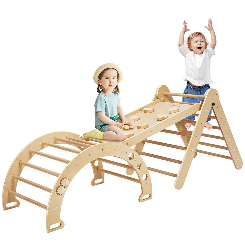 8 in 1 Pikler Triangle Set Wooden Climbing Toys for Toddlers Montessori Climbing