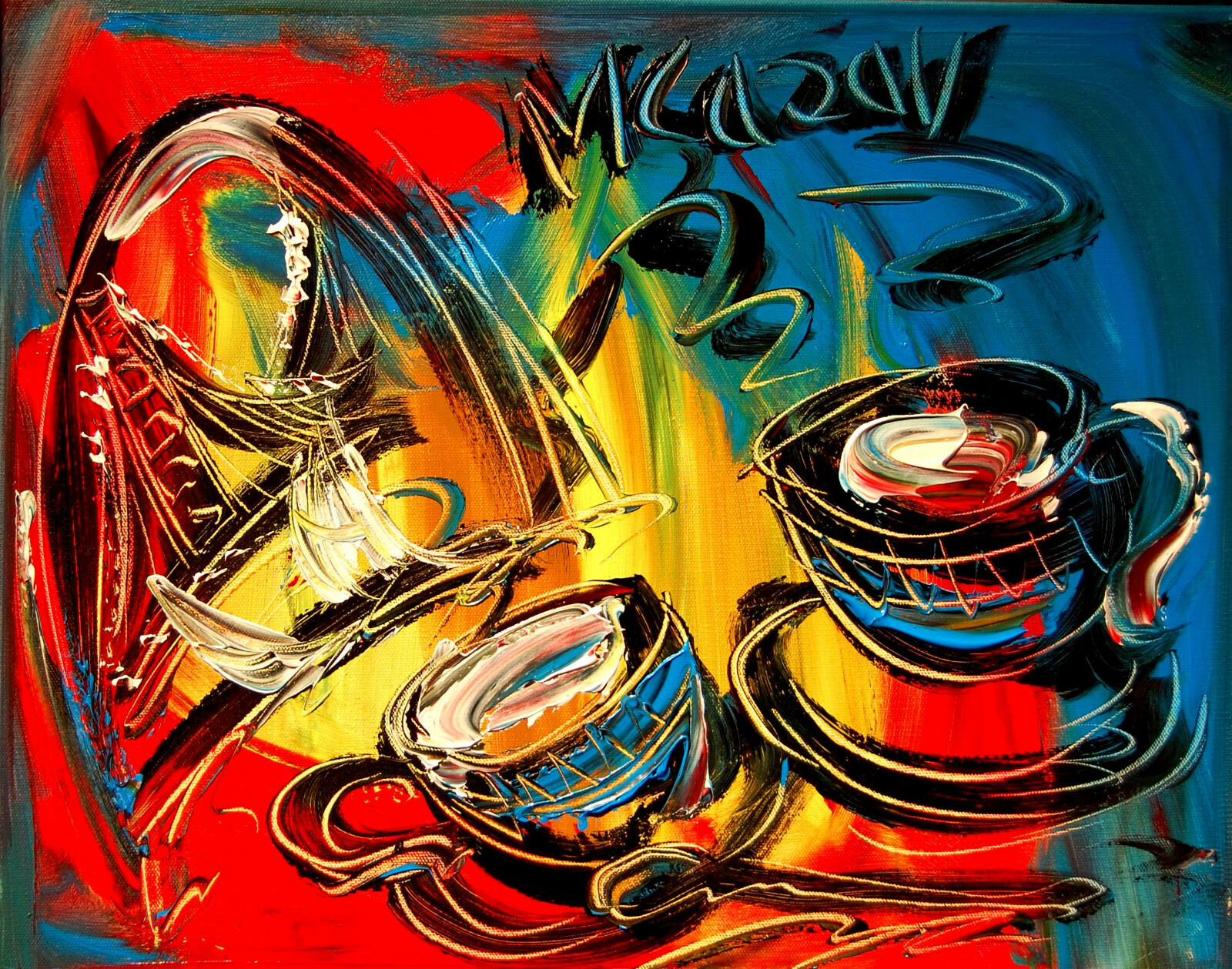 IMPRESSIONIST MODERN ART STRETCHED CANVAS  MUSIC COFFEE LANDSCAPE
