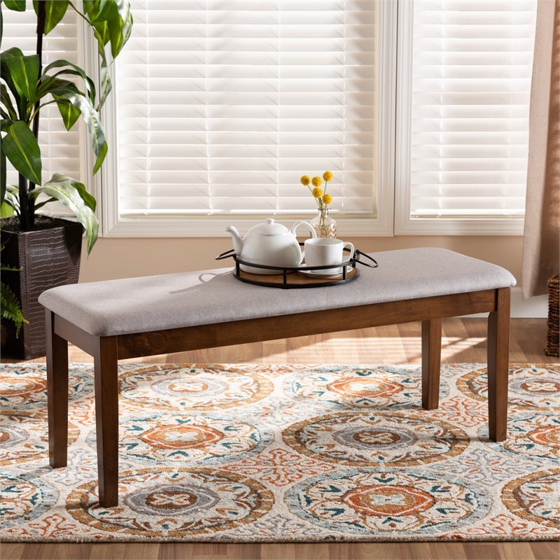 Baxton Studio Teresa Gray Fabric and Walnut Finished Wood Dining Bench