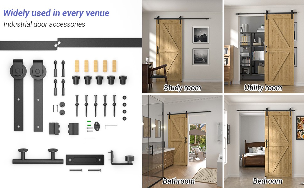 6FT/6.6FT Sliding Barn Door Hardware Kit & 9.5''Handle, Adjustable Floor Guide