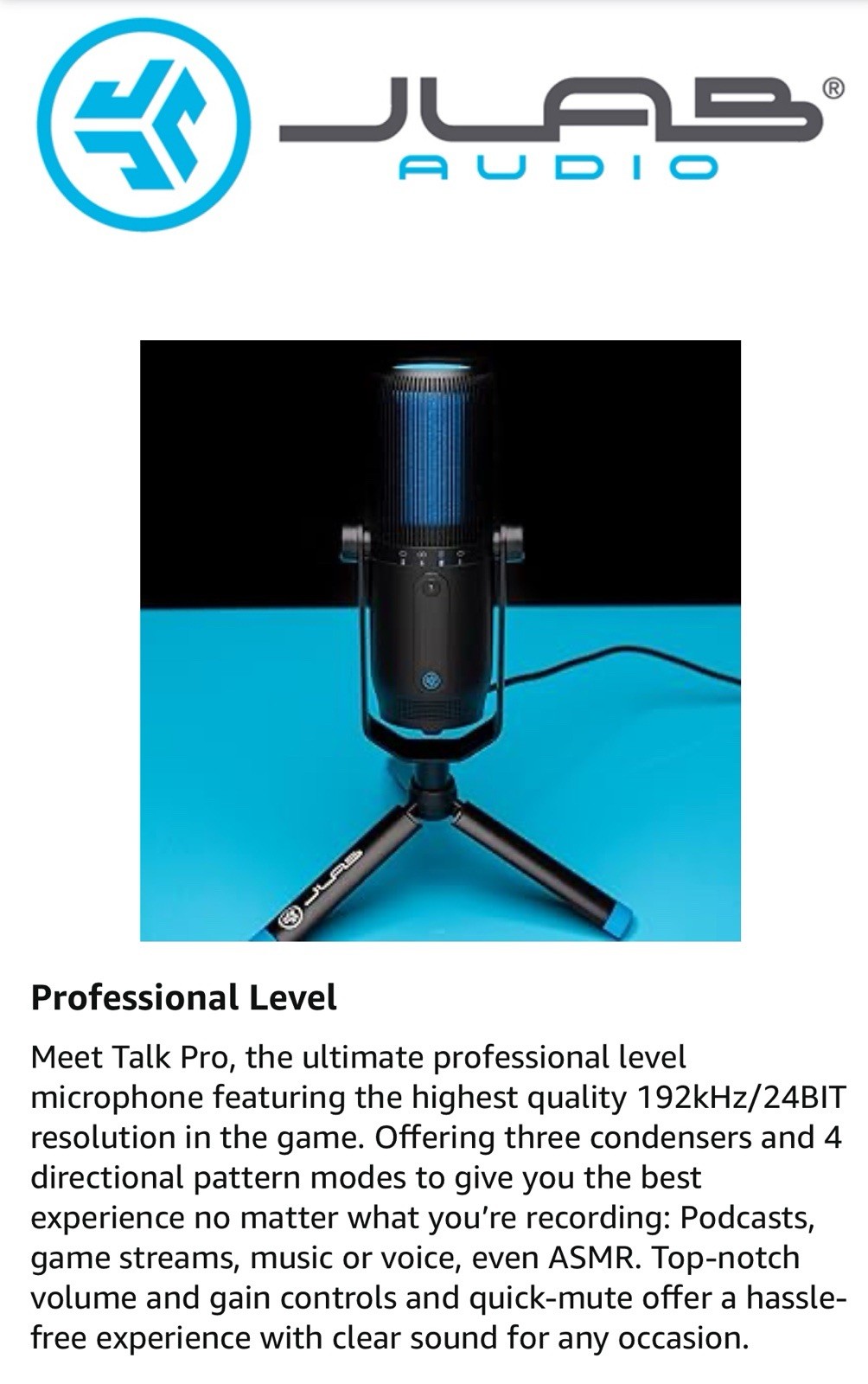 JLab Talk Pro USB Microphone USB-C Output Cardioid Omnidirectional Stereo