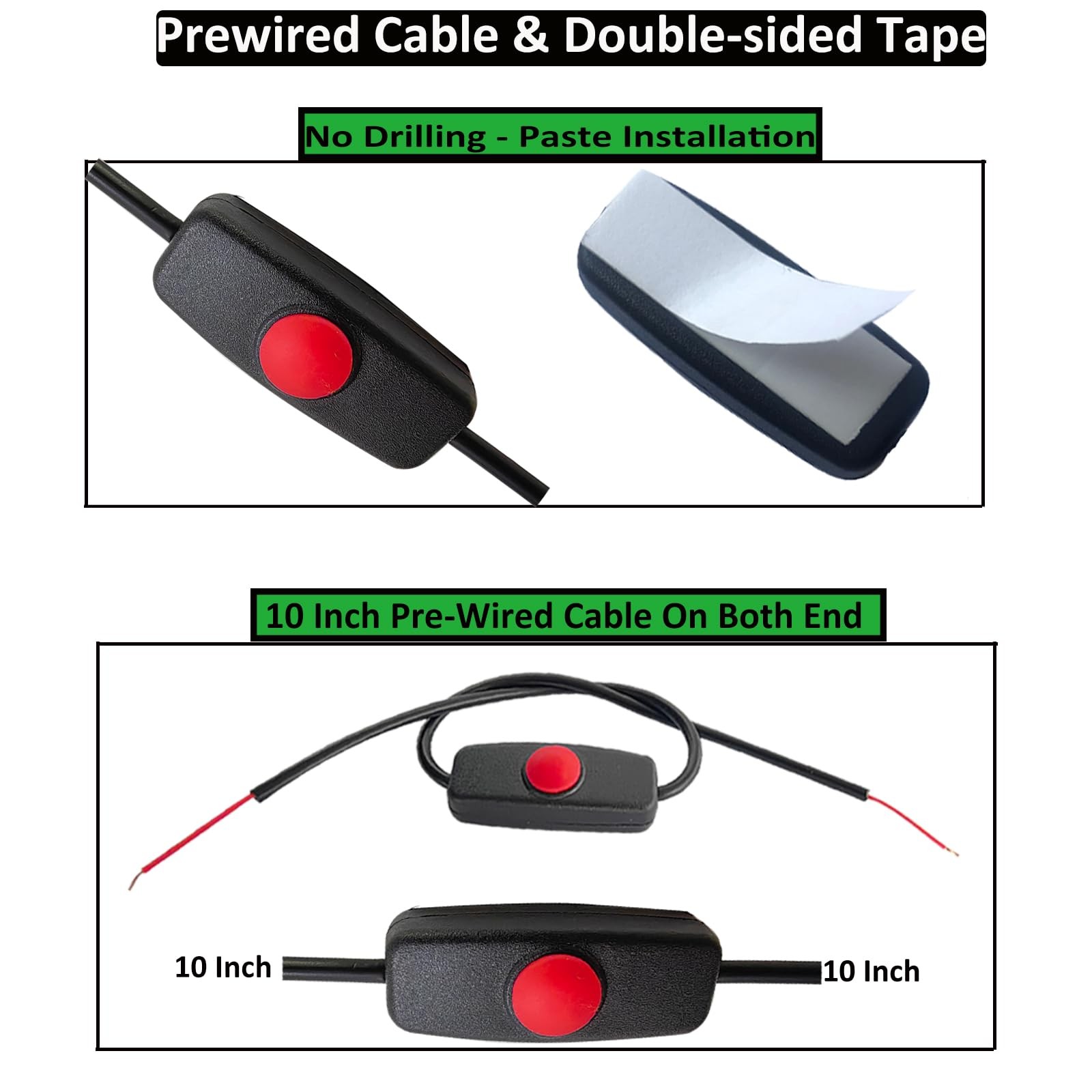 12V Inline Mini ON Off Push Button Switch, Small Latching in-line ON-Off Swit...