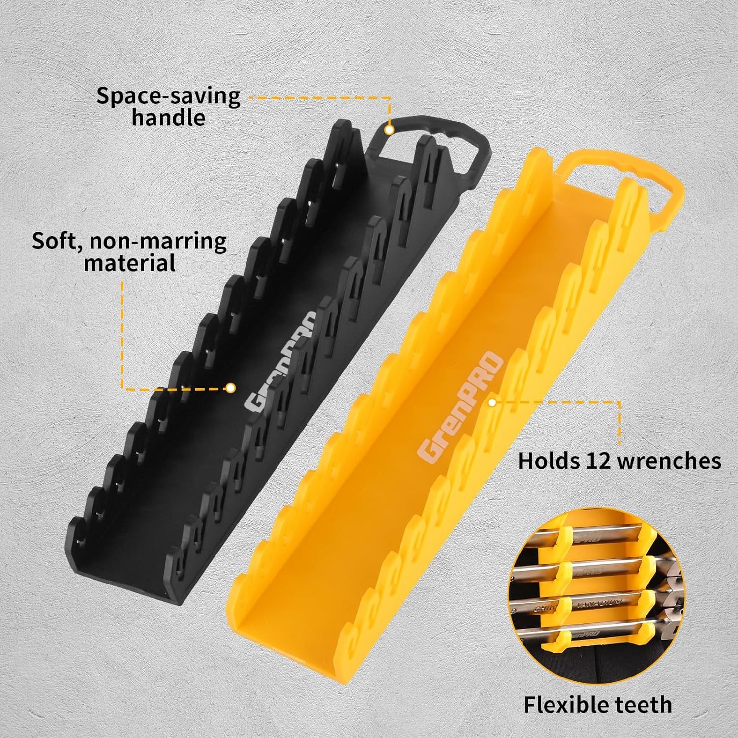 GRENPRO Wrench Organizer 2 Pack Magnetic Wrench Holder Tool Box Storage Rack
