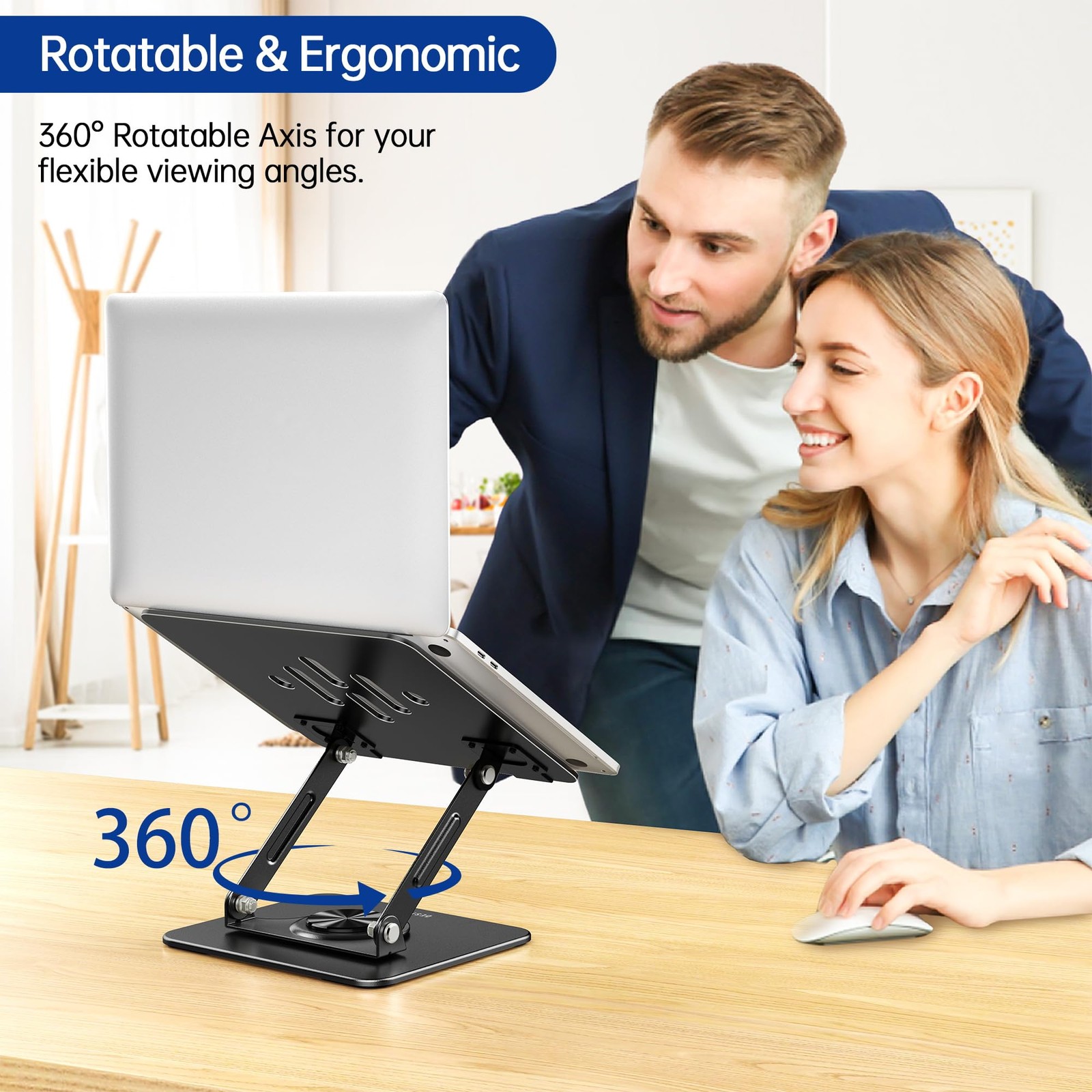 Laptop Stand with 360° Rotating Base, Ergonomic Adjustable Notebook Riser, Fo...