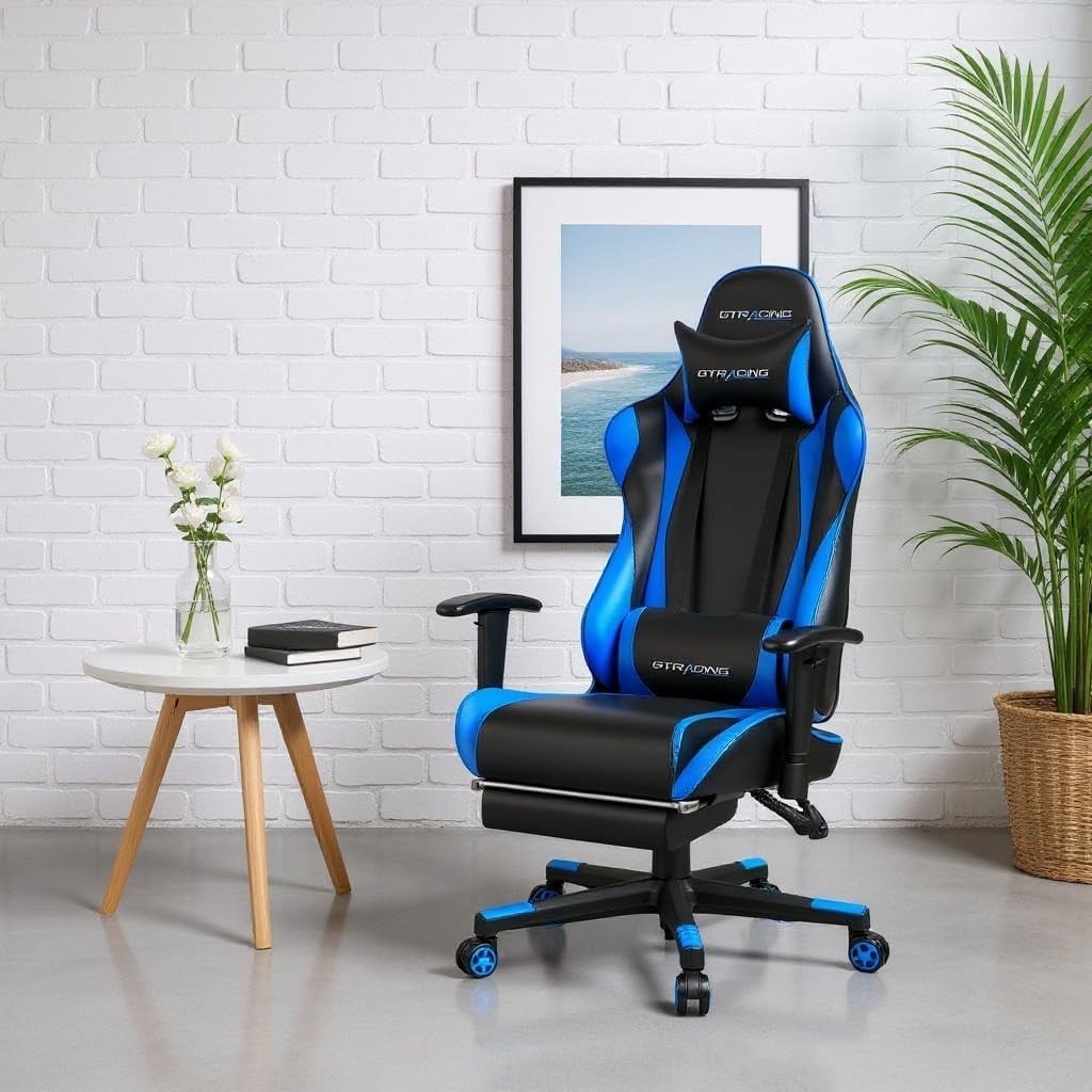 Gaming Chair with Footrest, Ergonomic Computer Game Desk Chair, Reclining Gam...