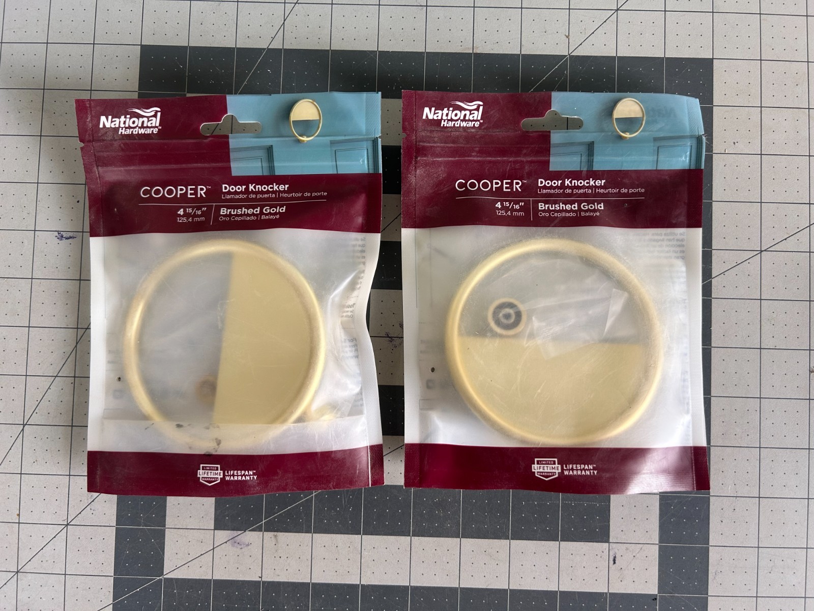 New 2-pack lot National Hardware COOPER Door Knocker N336-702 brushed gold