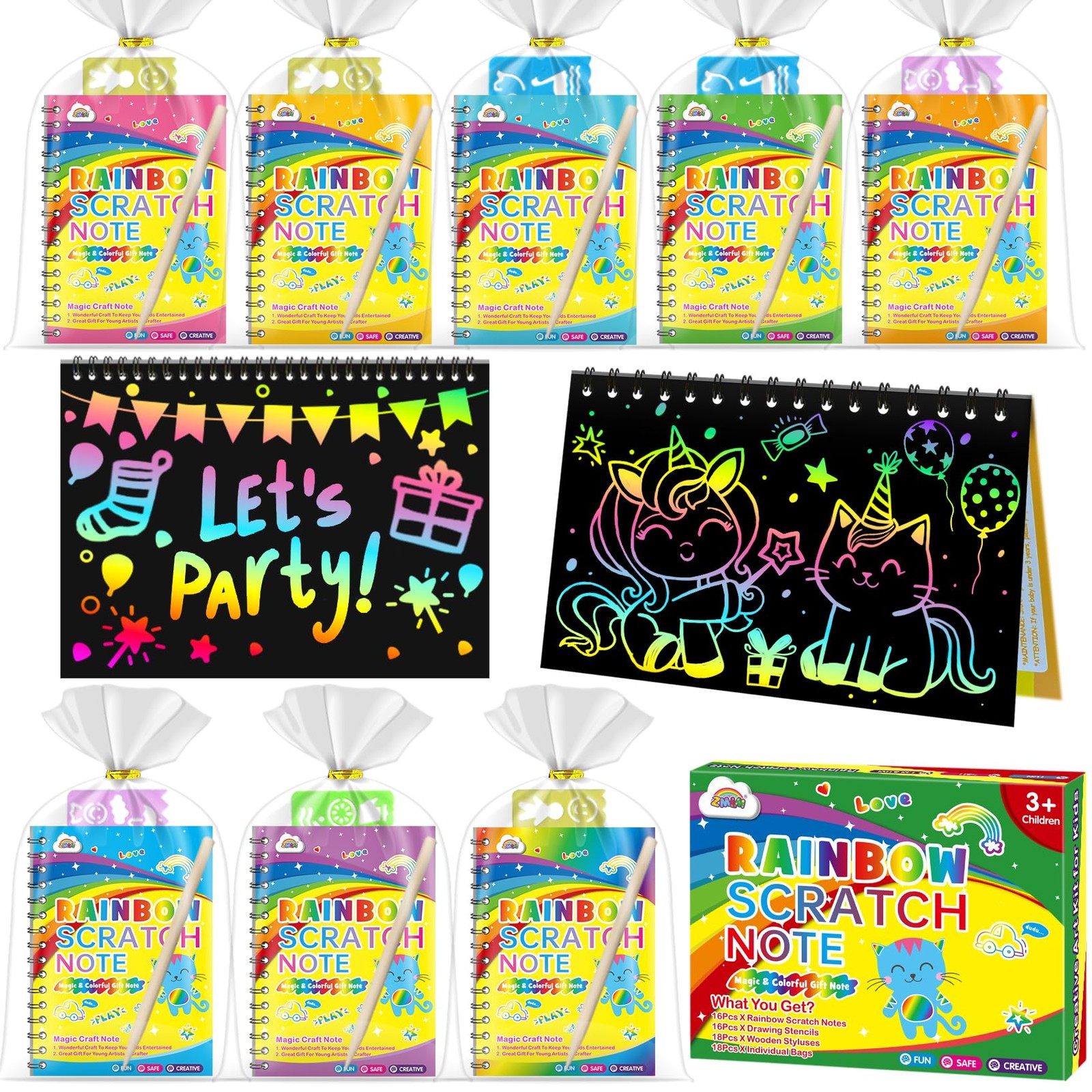 ZMLM Scratch Art Party Favors 16 Pcs Birthday Gifts Goodie Bags Stuffers Rain...
