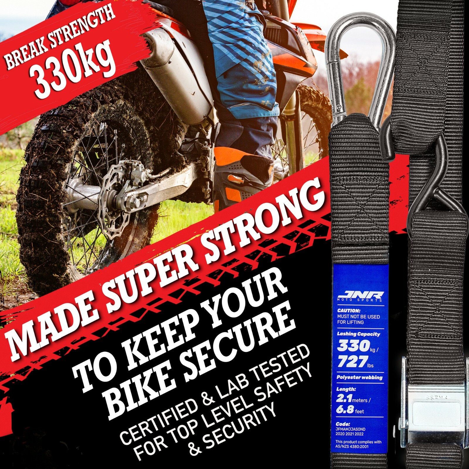 JNR Moto Sports Motorcycle Tie Down Strap Set, Cam Buckle Straps, Tie Downs