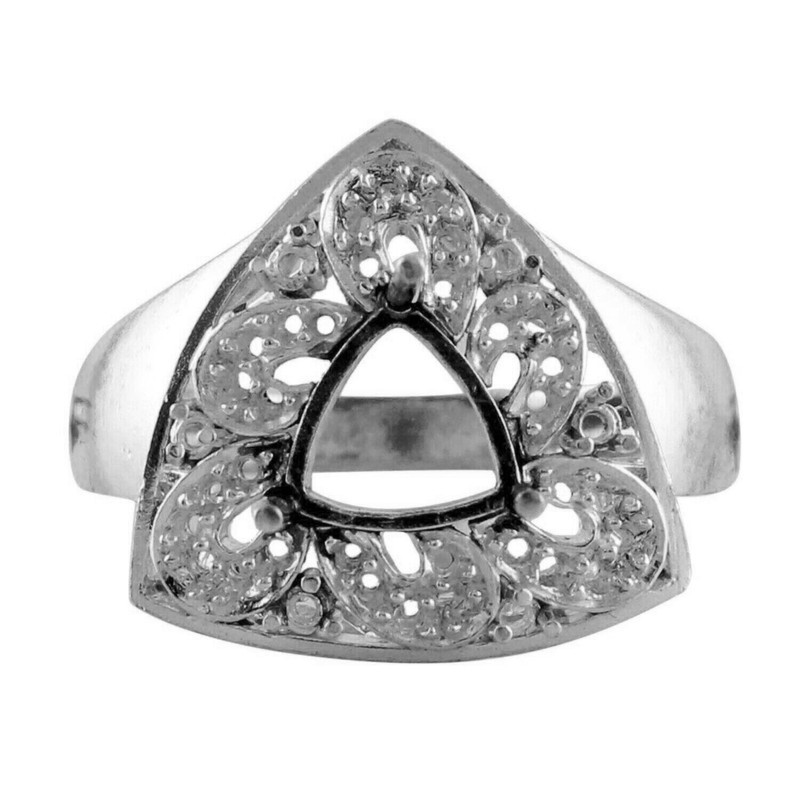 Semi Mount Ring Trillion 8MM Solitaire Halo Women Ring 925 Sterling Silver Ring