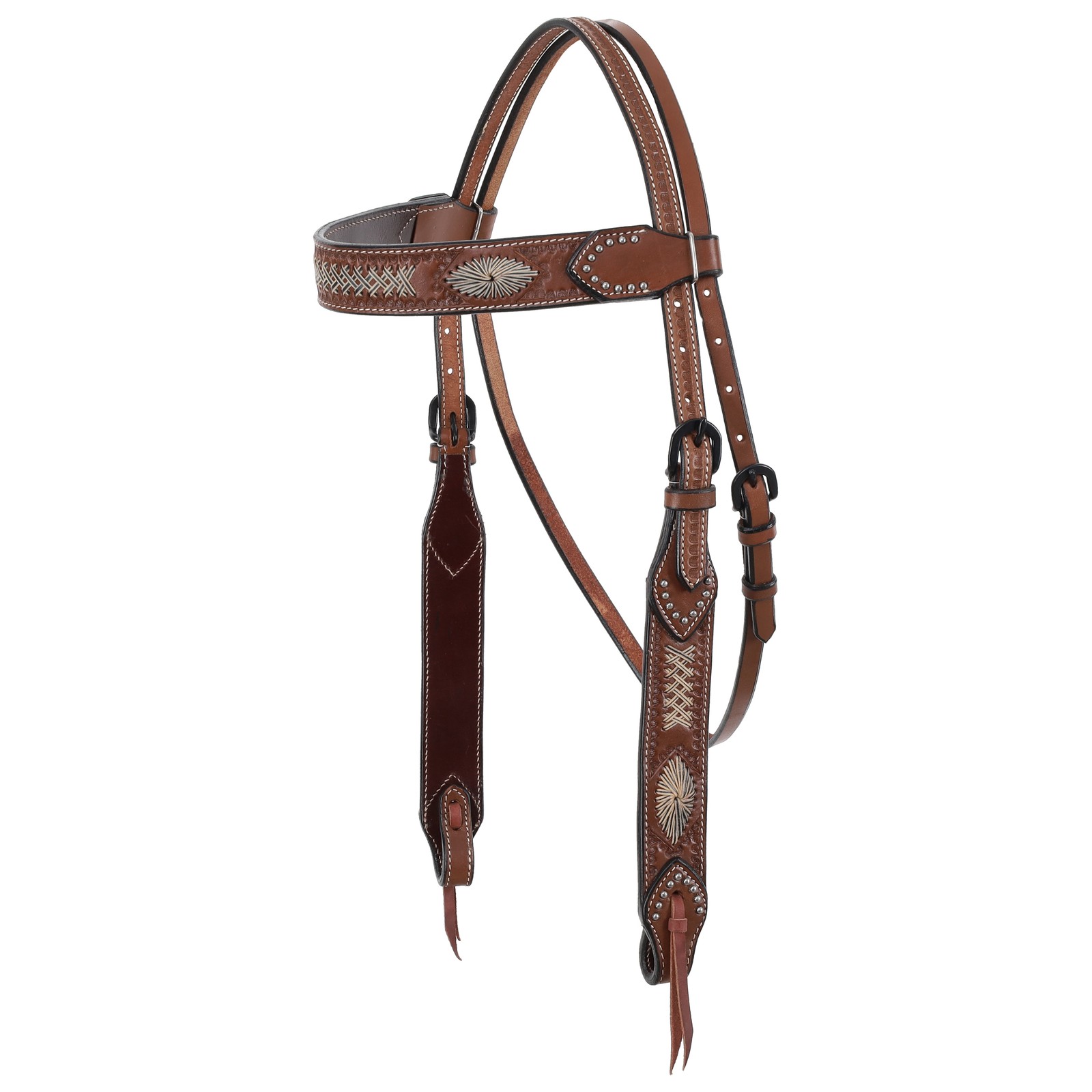 Showman Argentina Cow Leather Browband Headstall w/ Rawhide Accent Design