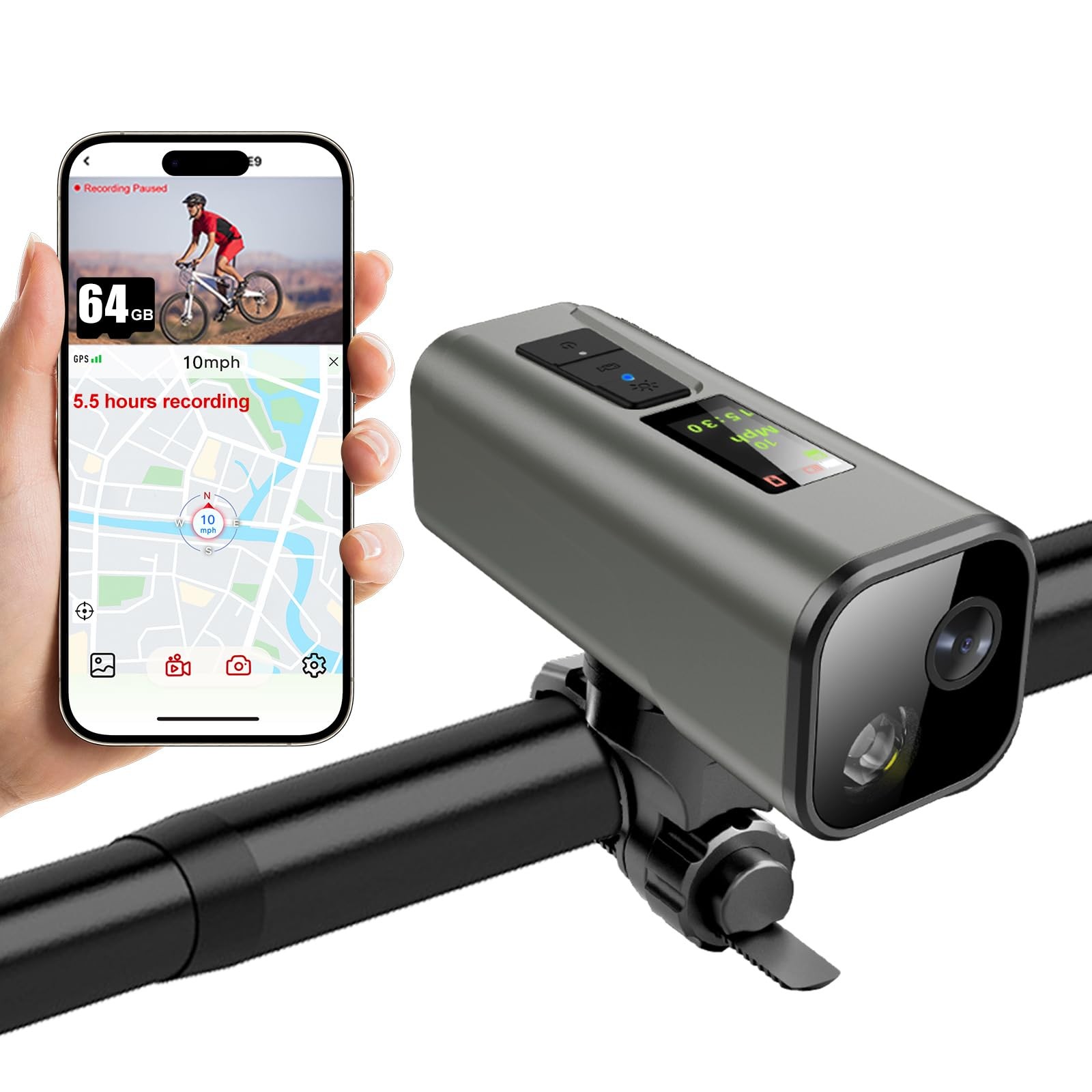 Action Camera 4K 30fps with GPS Tracker, Wireless Bike Camera, Cycling Grey