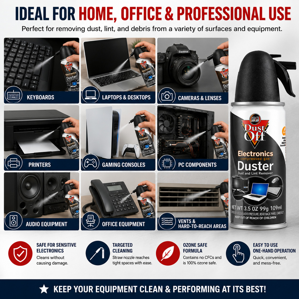 Dust-Off Electronics Compressed Air Duster – PC Keyboard Cleaner Spray