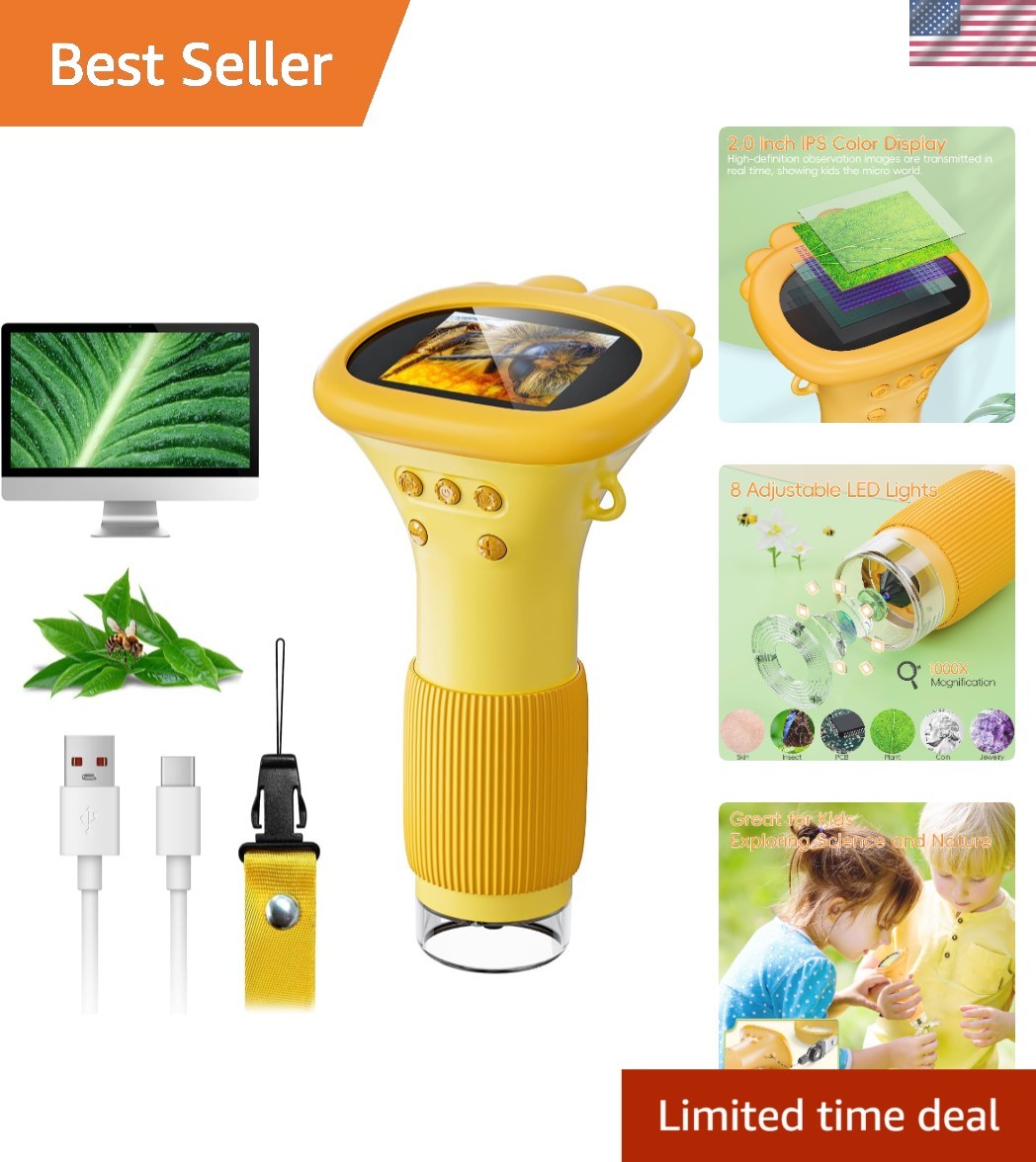 Microscope for Kids, 1000X Handheld Digital Miniscope with 2.0" Screen,