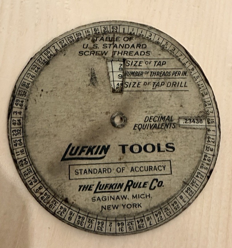 vintage 1935 Lufkin Tools Time Saver circular screw thread calculator