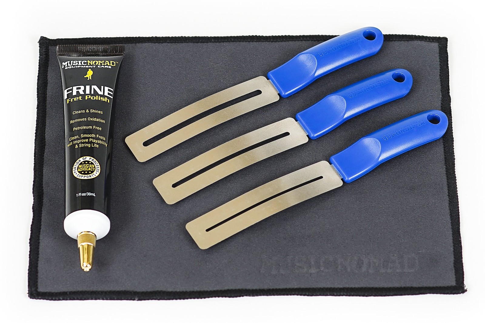 5 pc. FRINE Fret Polishing Kit with Fretboard Guards, Polish, Cloth (MN124)