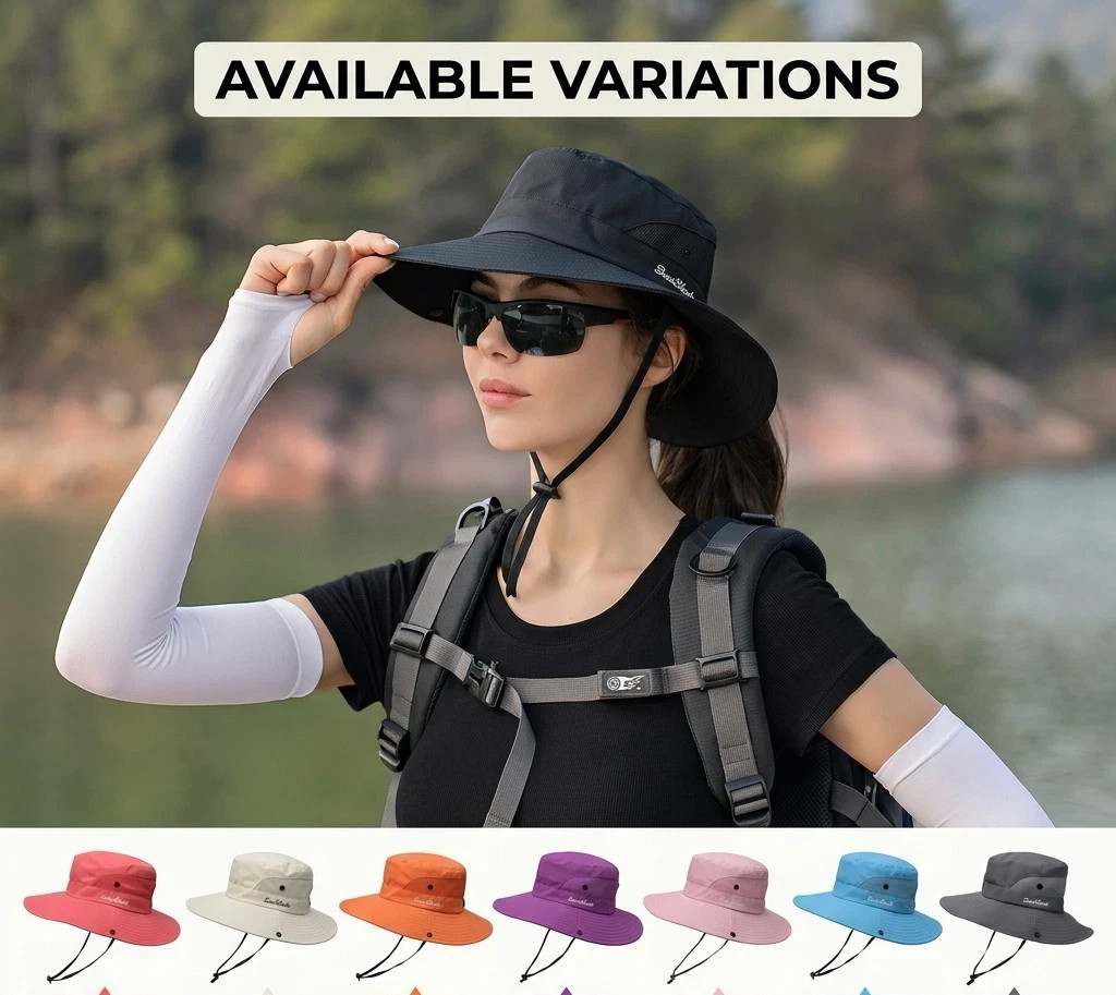 Women Sun Hat Ponytail Hole Bucket Wide Brim Boonie Summer Safari UV Protection