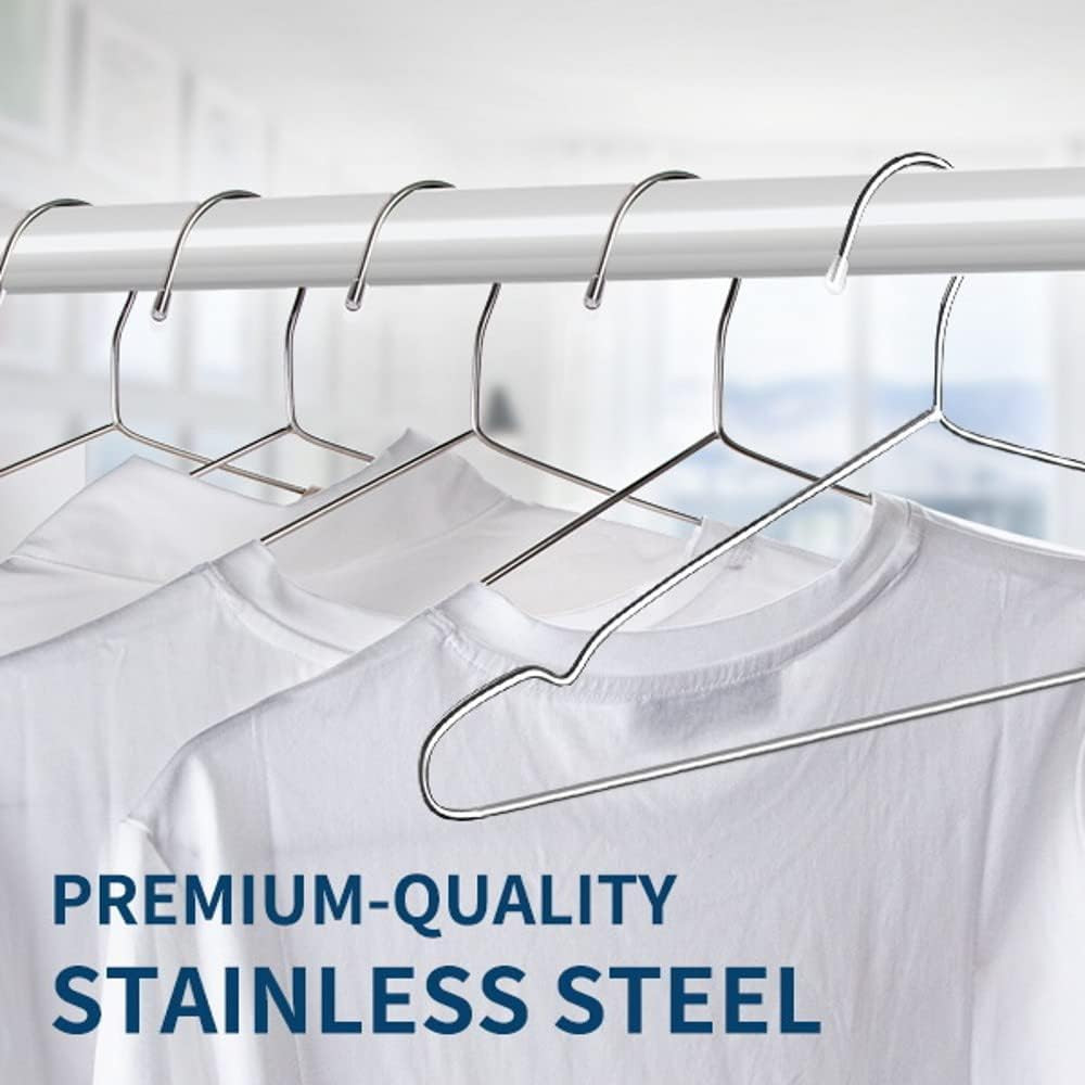 30 Pack Heavy Duty Stainless Steel Hangers, Space-Saving Silver Clothes Hangers