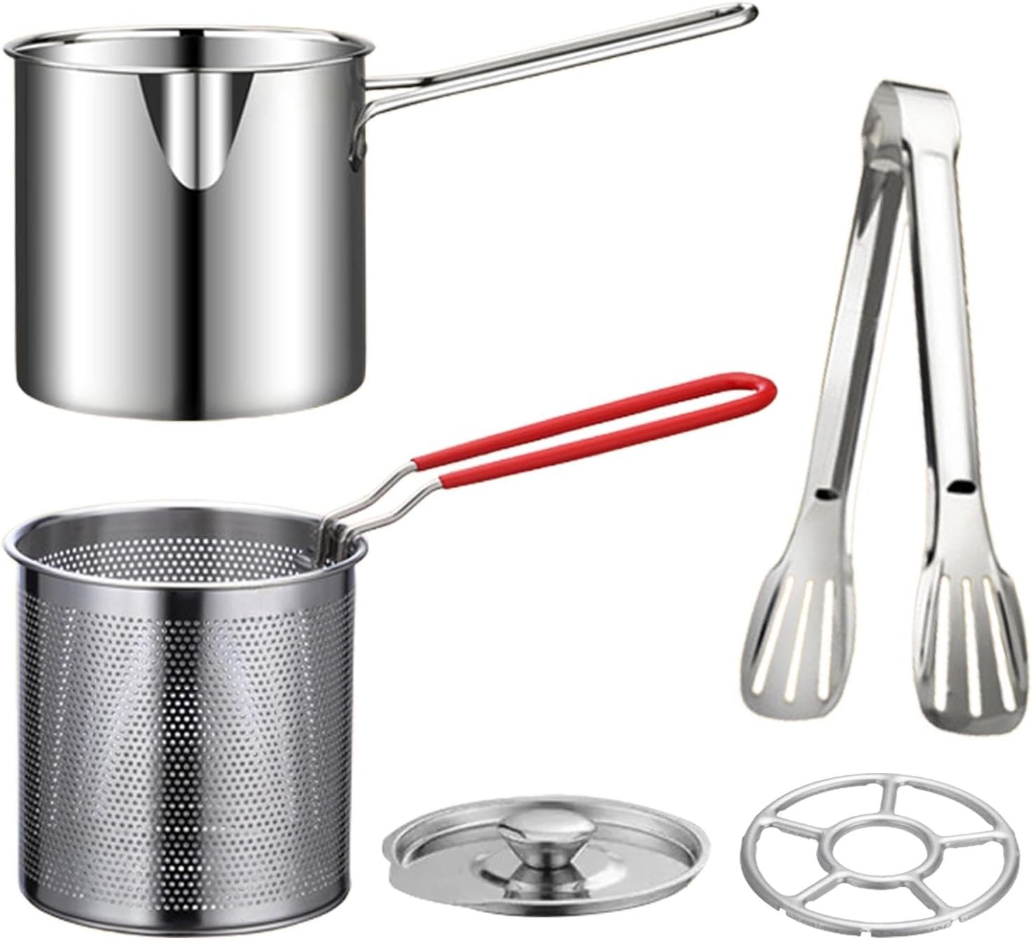 304 Stainless Steel Deep Fryer Pot with Basket, Stove Top Silver