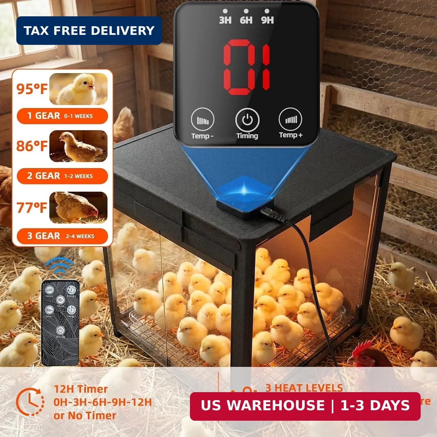 Brooder Box for Chicks, Upgrade Chicken Brooder Box with Adjustable Temp (77~95℉