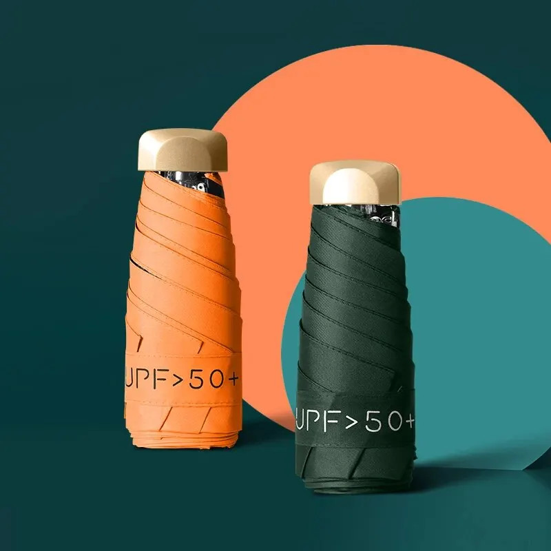 Pocket Sun Umbrella Flat Five Fold UV Protection Dual Use Rain Travel Outdoor