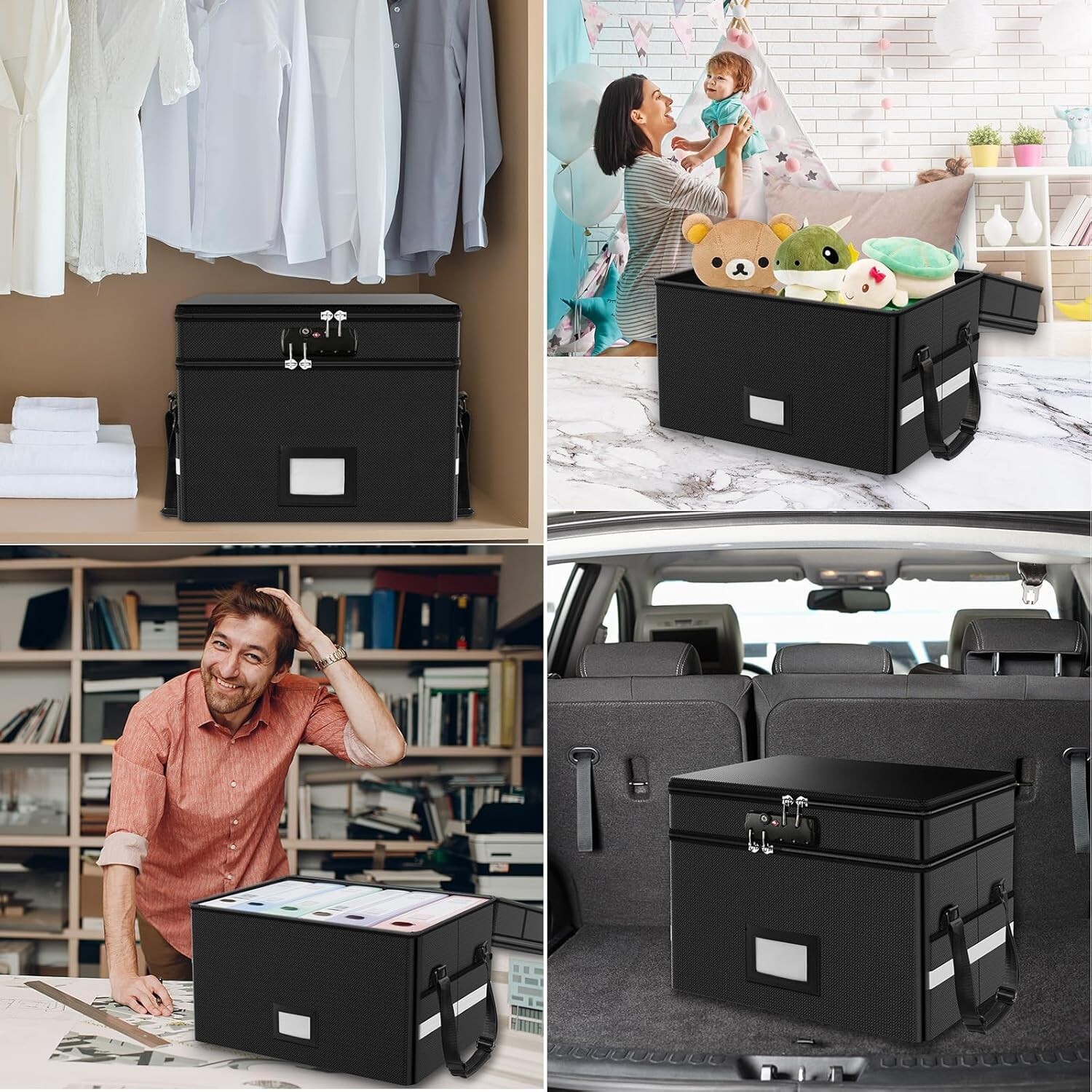 Fireproof Document Box with Lock 2 Layer Fire Proof File Box for Documents w