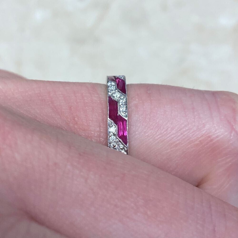 2.10Ct Baguette Lab-Created Pink Ruby Wedding Band Ring 14K White Gold Plated
