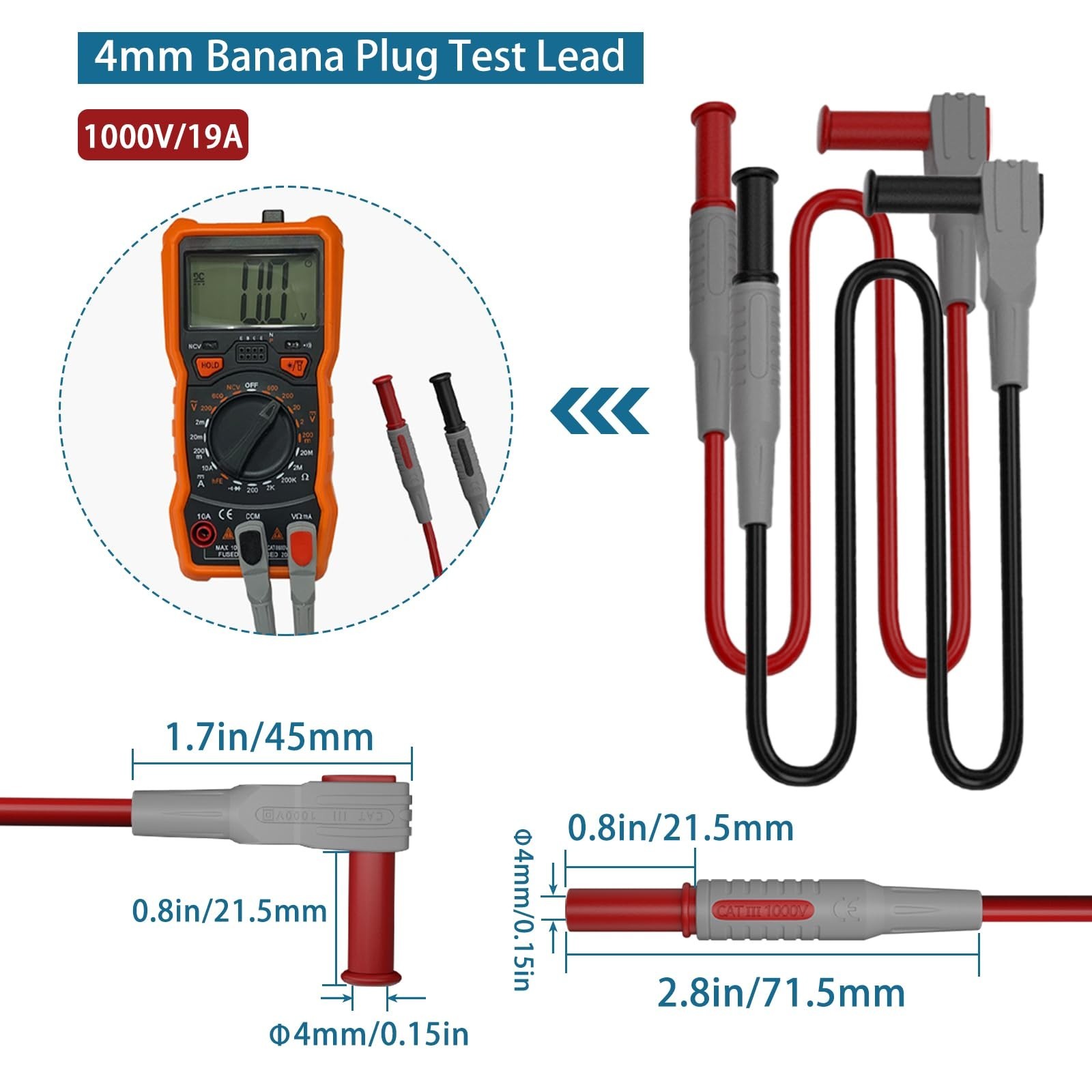 15 Pcs Multimeter Test Leads Kit with Alligator Clips,Test Hook,Test Probe,Tw...
