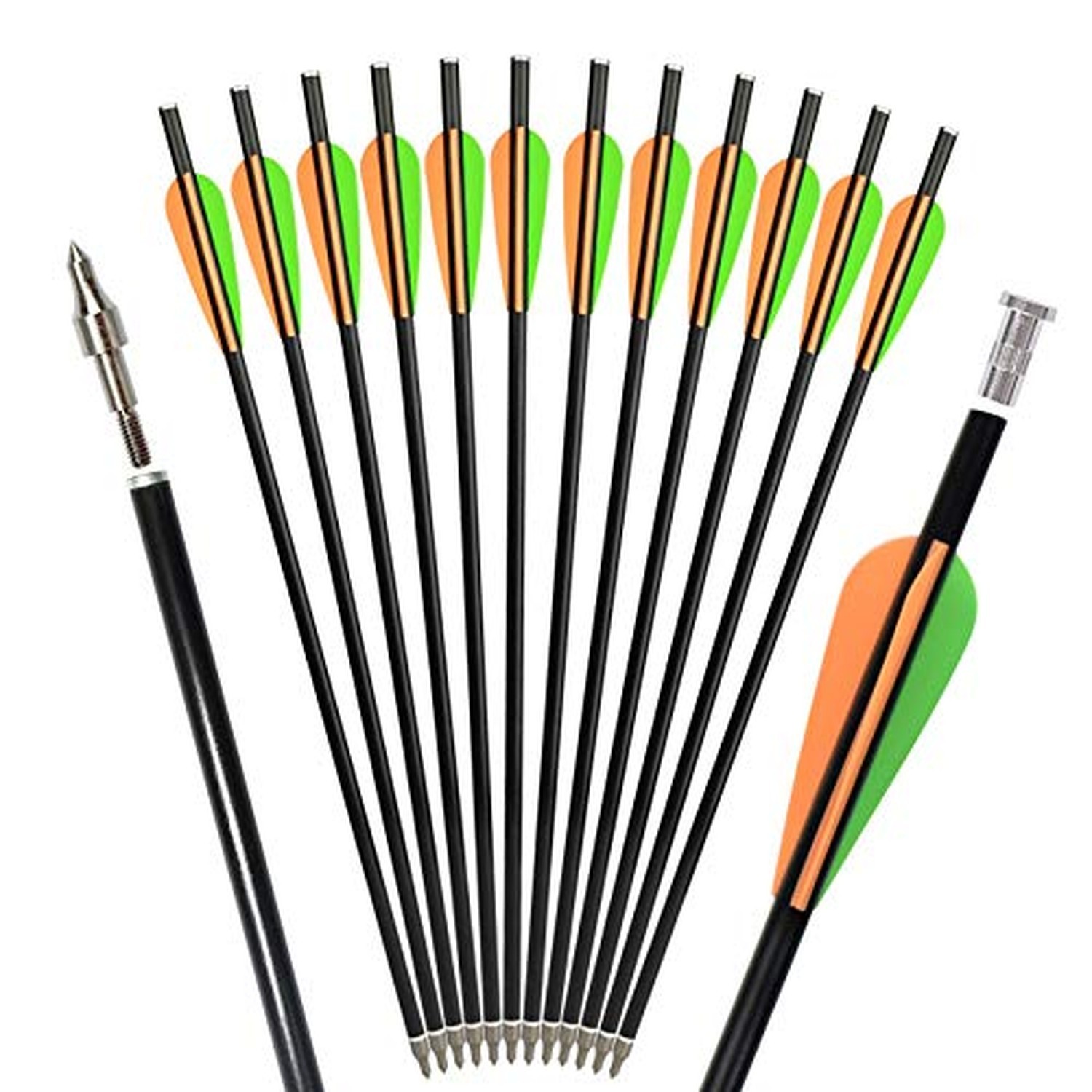 Archery Crossbow Bolts Fiberglass Arrows with Flat Nock Replaced Arrowheads f...