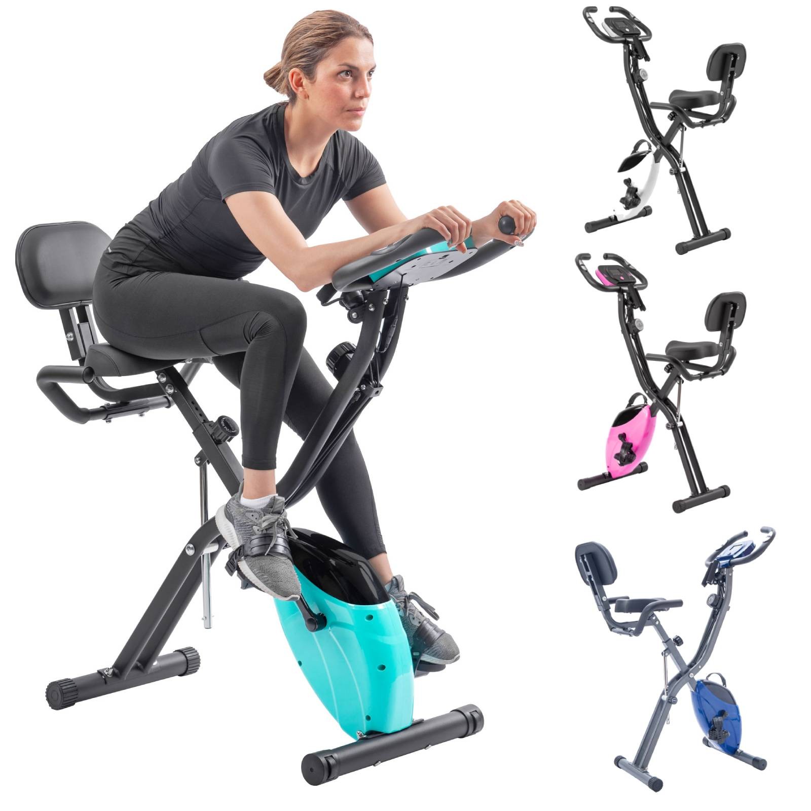Folding Exercise Bike Workout Fitness X-Bike with 16-Level Adjustable Resistance