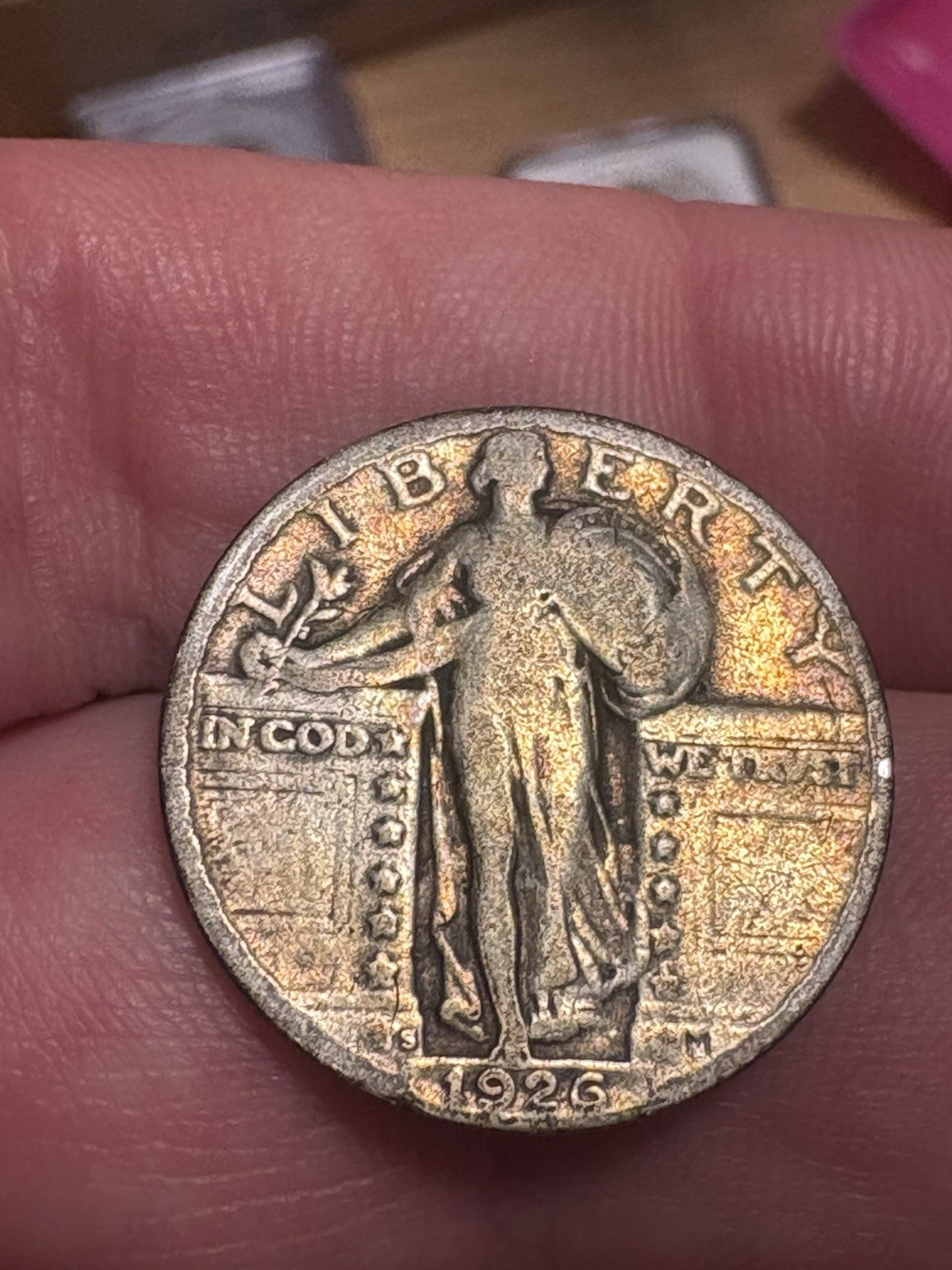 1926-S Standing Liberty Quarter, Rainbow Toned, Beautiful 90%silver Coin