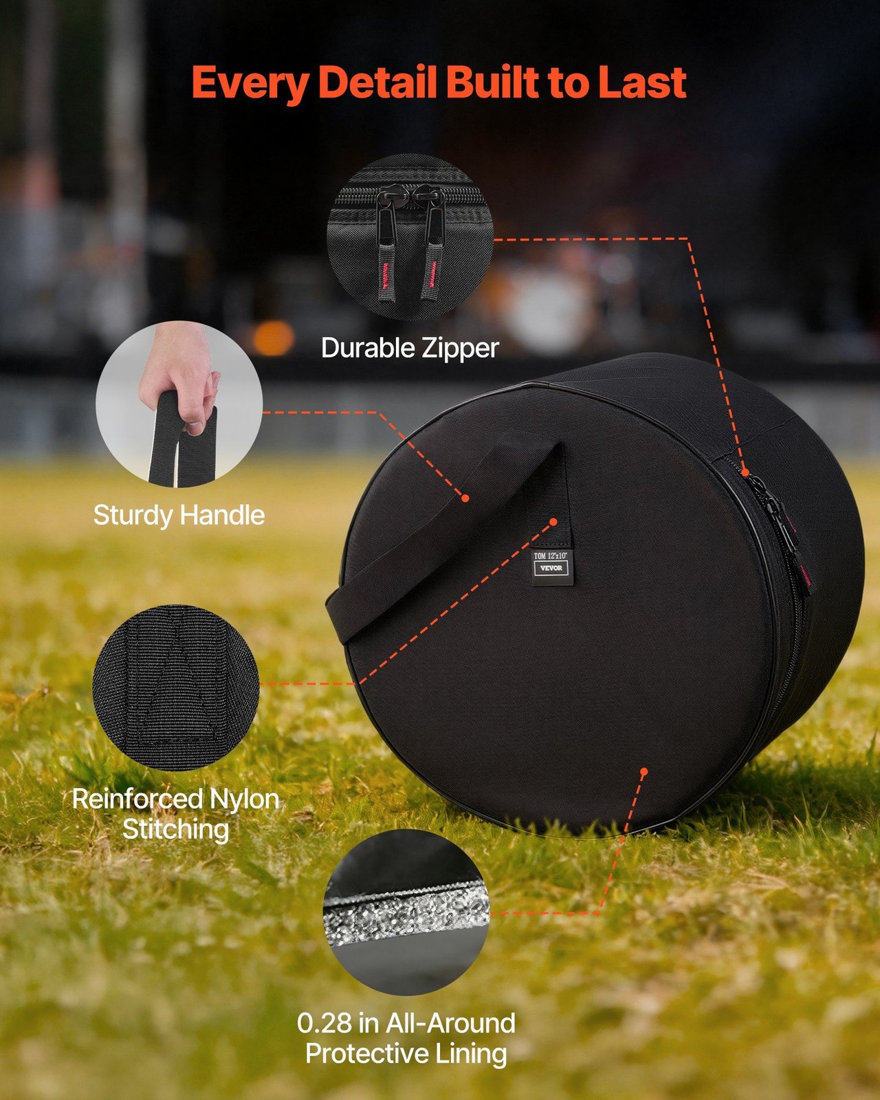 5-Piece Drum Bag Set: 600D Padded Cases for 22" Bass, 12/13/16" Toms, 14" Snare