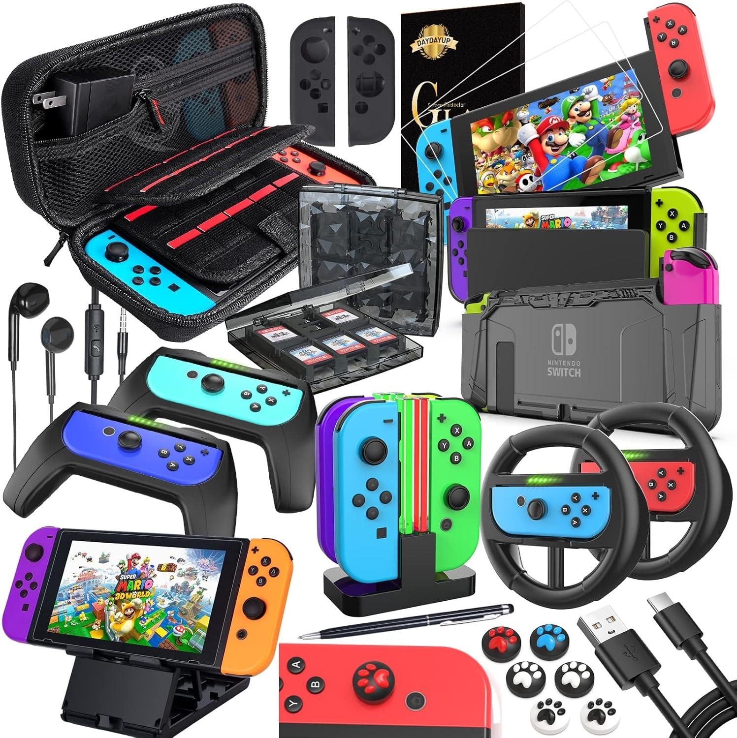 Nintendo Switch Accessories Bundle, Kit with Carrying Case, Screen Protector