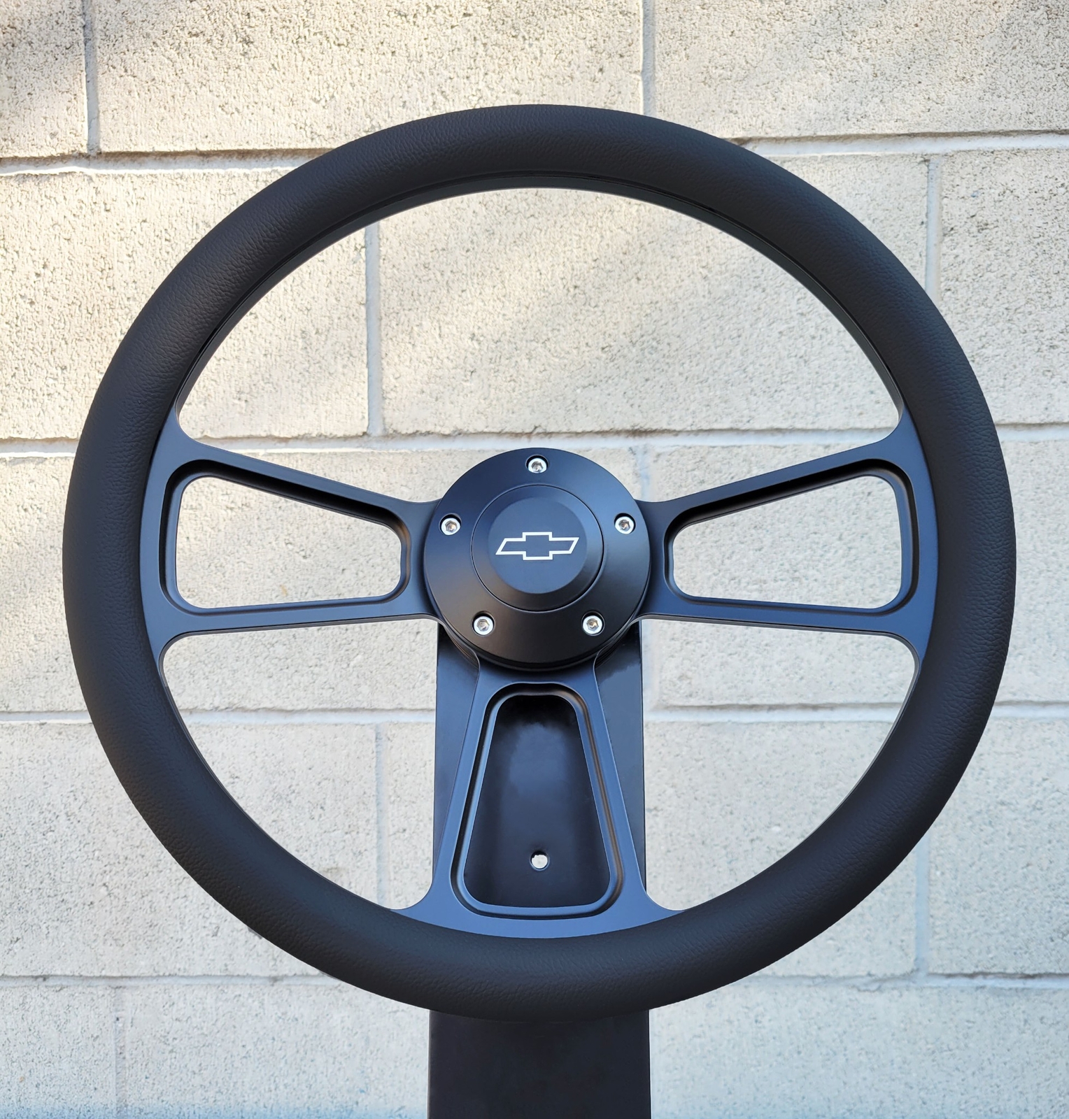 14" Black Billet Steering Wheel Real Leather Half Wrap Licensed Chevy Bowtie