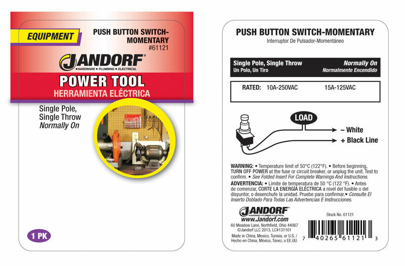 Jandorf Equipment Power Tool PUSH BUTTON SWITCH Momentary Single Pole 61121 NEW