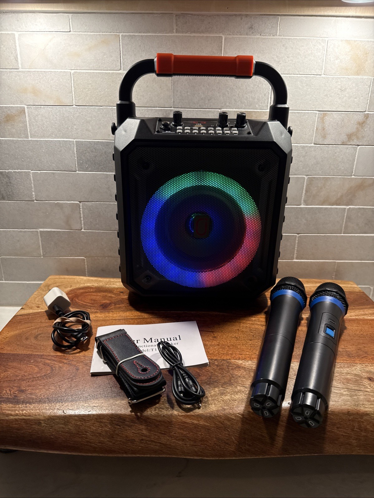 Model T17-T Karaoke Machine With 2 Microphone Portable Party Speaker Bluetooth
