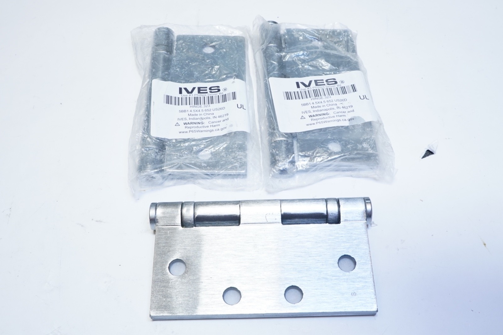 NO SCREWS! Lot of 3 Ives Hinge 323 5BB 4.5" x 4.5" US26D Silver Finish HINGE.323
