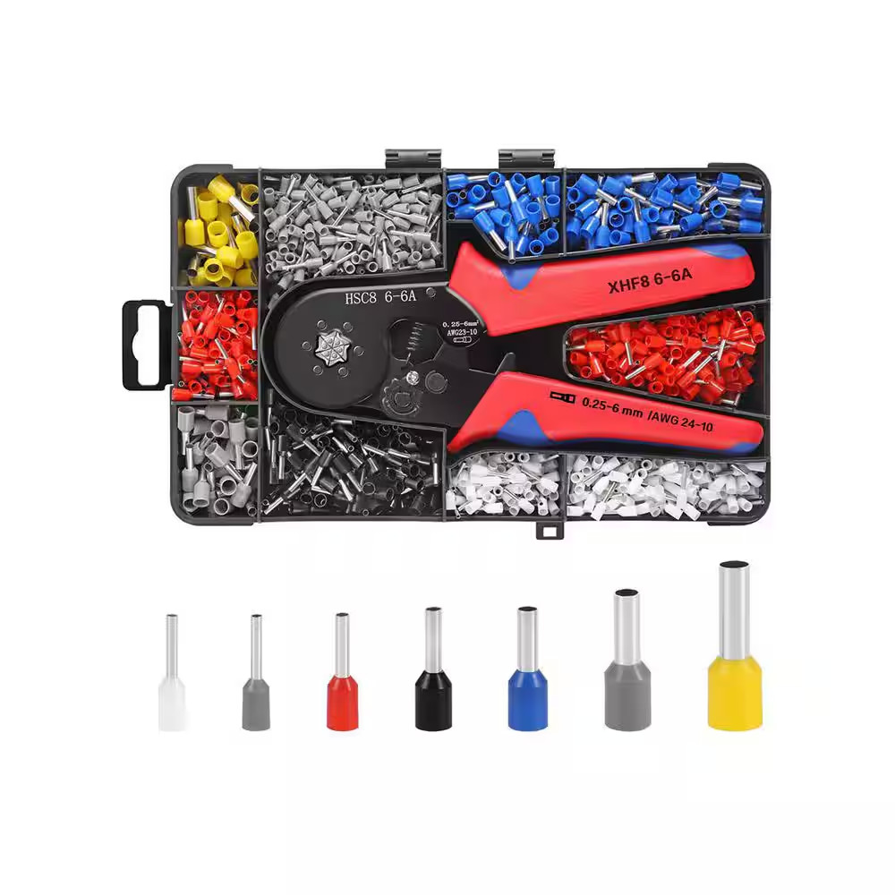 1700 PCS Hexagonal Ferrule Crimping Tool Kit Wire End Terminals AWG 28-5 for Ele